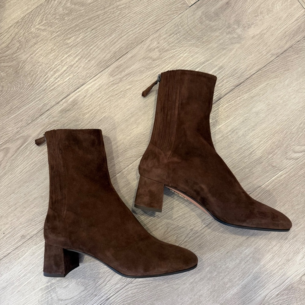 Aquazzura Saint Honore Bootie 50 Brown Suede